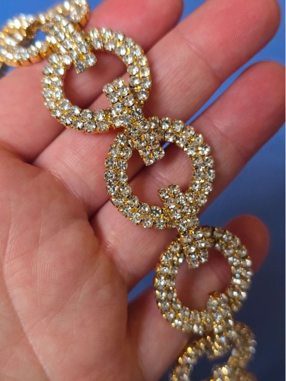 Elegant Rhinestone Statement Necklace Interlocking Link - Picture 3 of 6